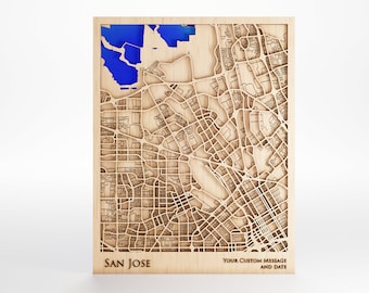 San Jose Wood Map – Custom Laser Cut Topography, Includes Frame
