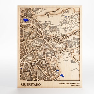 Queretaro Mexico Wood Map - Custom Message - Premium Wood - Laser Cut - Includes Frame