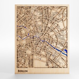 Carte en bois de Berlin - Message personnalisé - Bois de qualité supérieure - Découpée au laser - Cadre inclus
