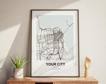 Custom Map Print Poster of Any City - City Map Print - Personalized Map - Printable Wall Art - Digital Download