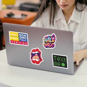 Filipino 4 pk Themed Sticker Sheet | Filipino Halo-Halo, Text Me, Pinoy Non-GMO & Karaoke Fever Stickers | Filipino Pop Culture Stickers