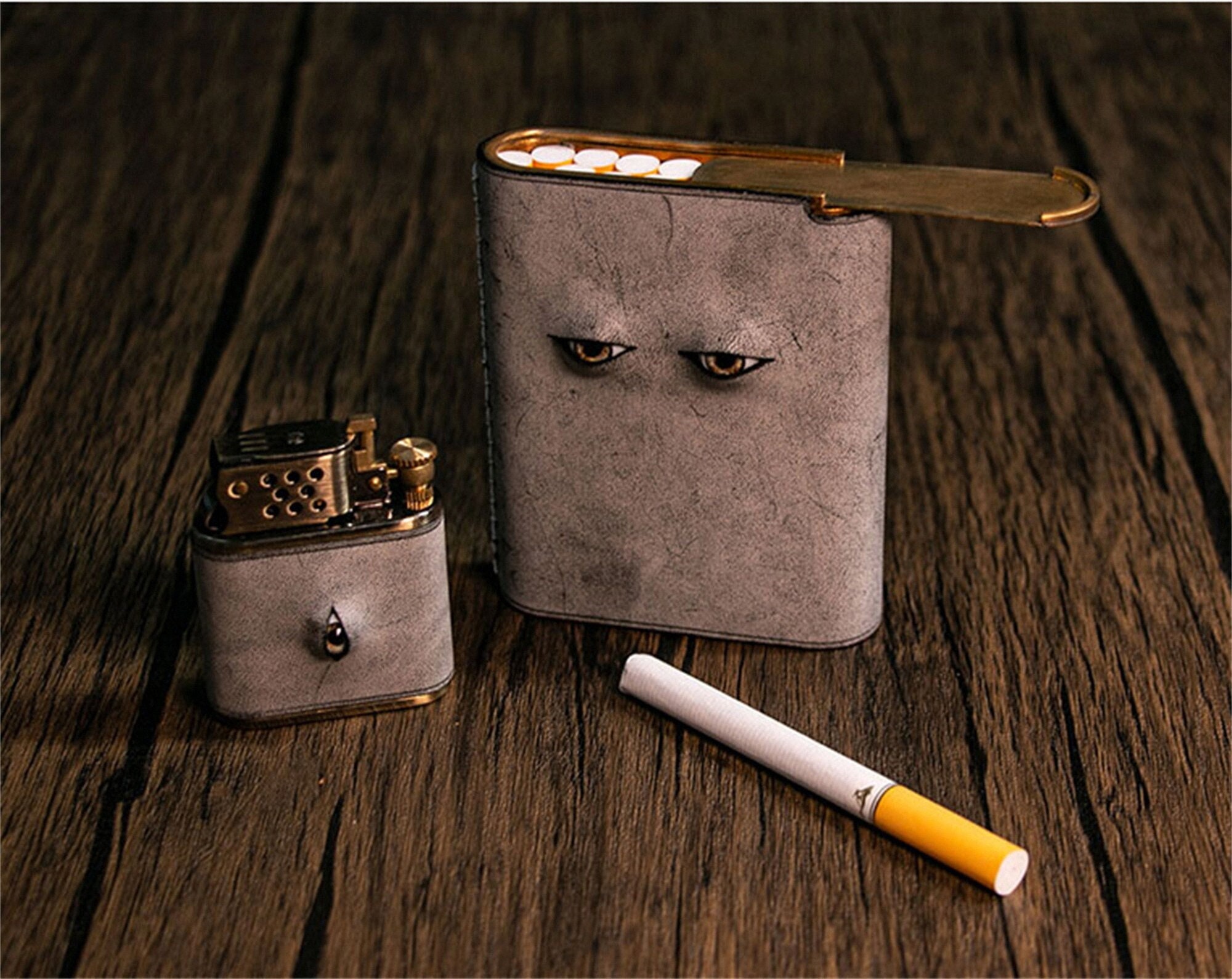  Small Unique Cigarette Case Vintage Cigarette Case  Leather+Wooden Cigarette Case Flip Open Design Regular Can Hold 20  Cigarettes Handmade : Health & Household