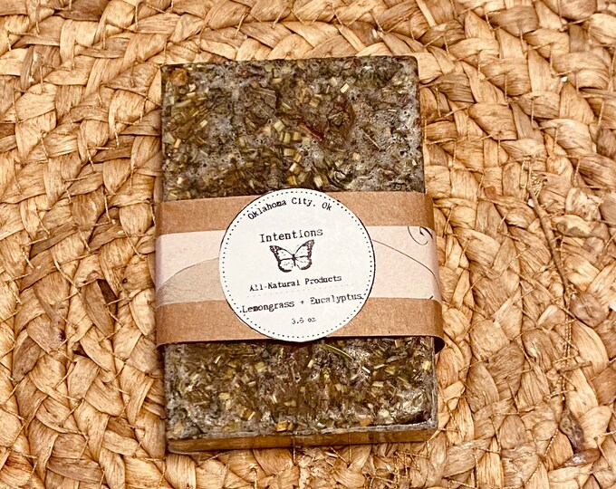 All-Natural   |  Lemongrass + Eucalyptus | Handpoured Soap Bar | Made with 100% Pure Essential Oils | Non-Toxic | Local in Oklahoma City