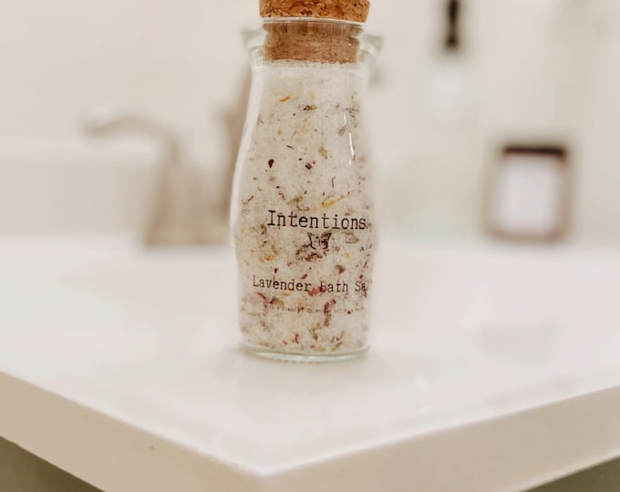 7oz | All-Natural | Non-Toxic |Lavender Bath Salts with Rose and Calendula | 100% Pure Essential Oils | Herbs | Handmade in Austin, Texas