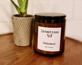 14ozCedarwood Beeswax Candle made with | Organic Beeswax | and 100% Pure-Essential Oils | Hand-poured and Local in Austin Texas | Non-Toxic