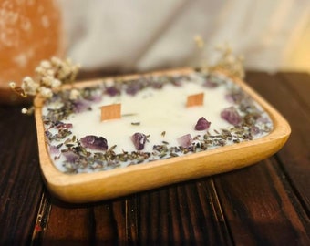 Lavender + Amethyst luxury | Soy Wax candle | Crystal and Herbal Candle | Relax | Calm | Soothing