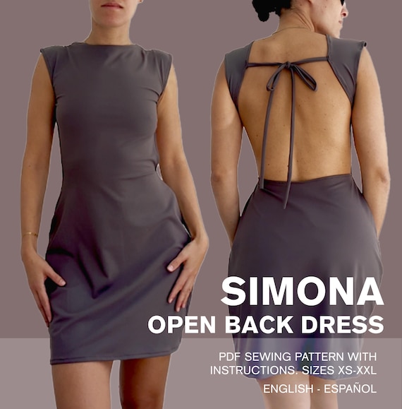 Patrón de vestido corto con espalda abierta, patrón de costura de vestido corto XS - 2XL, patrones de costura digitales en PDF