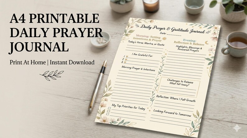 Daily Prayer and Gratitude Journal | A4 Printable Devotional Planner ...