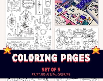 Cozy Adult Coloring Pages, Simple Plant Coloring, Download and Print Coloring Pages, Coloring Page sets, Hand drawn coloring Pages