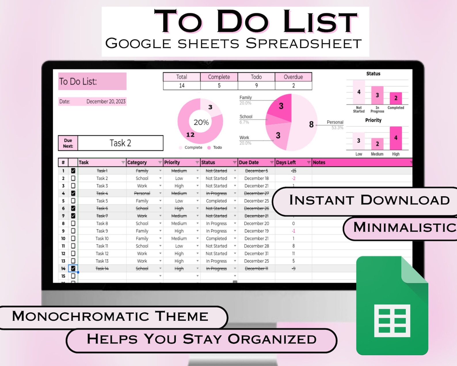 To Do List Google Sheets Template Spreadsheet, Task Tracker, Task ...