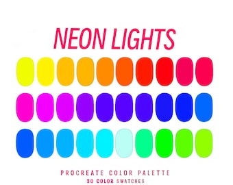 Neon Lights Procreate färgpalett | 30 färgprover | ljusa färgglada roliga galet livfulla estetik | digital nedladdning