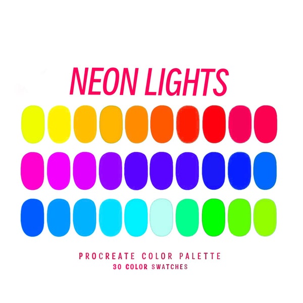 Neon Lights Procreate Color Palette | 30 color swatches | bright colorful fun crazy vibrant aesthetic | digital download