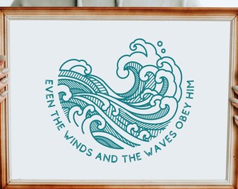 Matthew 8:27 Scripture Art | Christian Ocean Waves Print (Digital Download