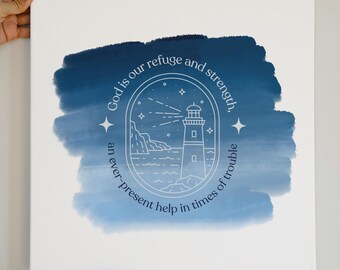 Psalm 46:1 Lighthouse Print – Christian Wall Art (Digital Download)