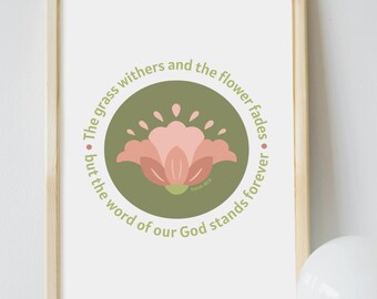 Isaiah 40:8 Bible Verse Wall Art — Scripture Digital Print, Christian Home Decor, Inspirational Floral Printable Quote