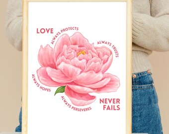 Love Never Fails Floral Print: 1 Corinthians 13 Bible Verse (Digital Download