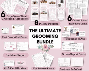 Grooming Salon Essentials Pack - Dog Salon Startup, Consent and Release, Policy Posters, Gift Certificate, Business Cards - Digital Download