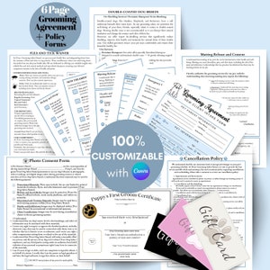 Dog Grooming Essentials Bundle, Grooming Salon Forms, Dog Groomer Consent and Release Contracts - Customizable -  Instant Digital Download