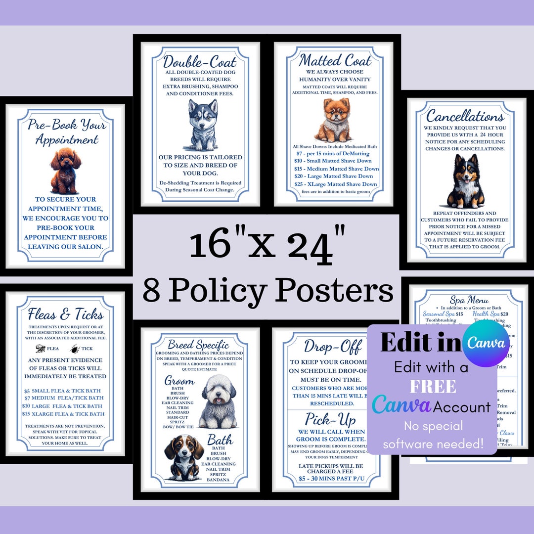 Dog Grooming Policy Bundle Dog Groomer Policies Poster Pack Grooming