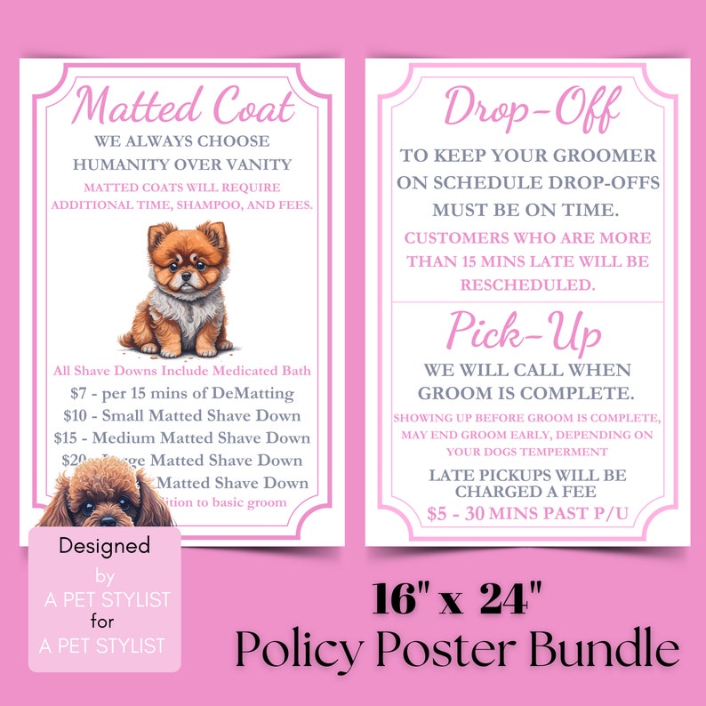 Image showcasing Dog Grooming Policy Poster Bundle Dog Groomer Policies Pack Grooming ...