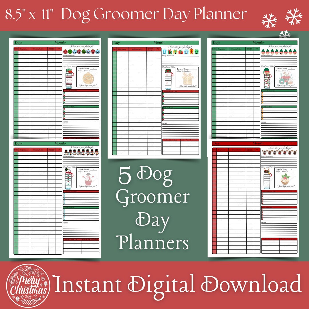Dog Groomer Day Planner Christmas Bundle 5 Dog Tracker for Dog Groomers