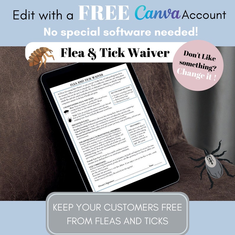 Dog Grooming Flea and Tick Waiver, Client Contract, Customer Agreement