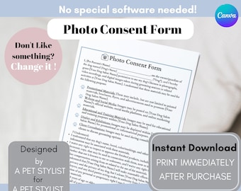 Grooming Photo Release Form, Social Media Waiver, Customizable Photo Consent Contract, Instant Digital Download, Image Consent forms