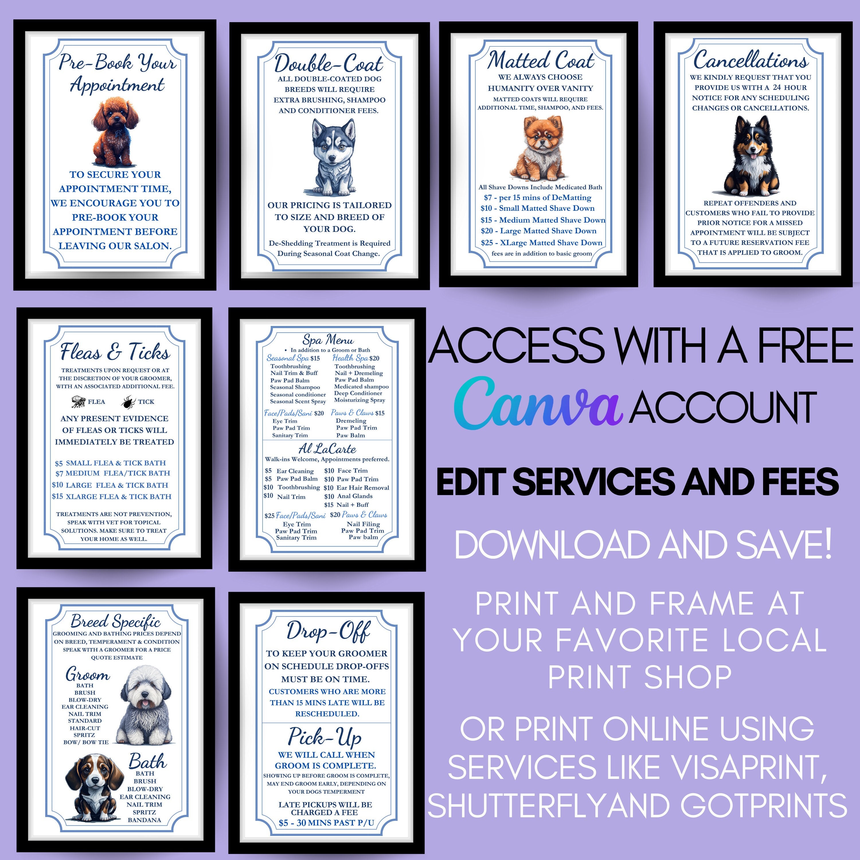Dog Grooming Salon Policy Posters, Blue - Puppy Theme (digital Download ... - Grooming Shop Tip Policy