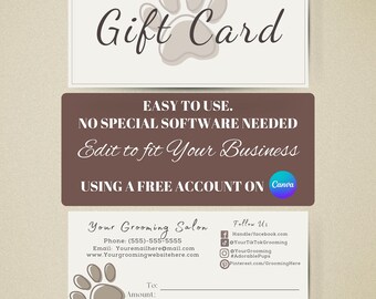 Dog Grooming Salon Gift Certificate, 100% Customizable Dog Groom Voucher, Instant Digital Download
