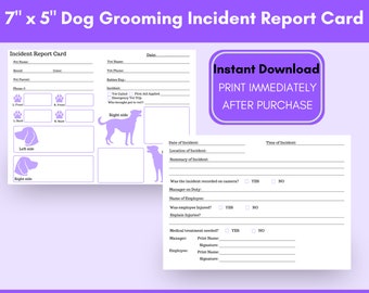 Dog Grooming Incident Report Card, Purple Template (Digital Download)