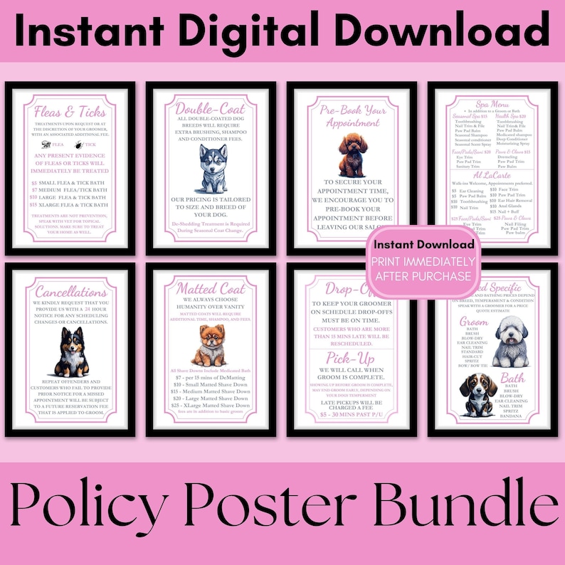 Dog Grooming Policy Poster Bundle Dog Groomer Policies Pack Grooming ... - Tipping Policy For Dog Grooming At A Discount Salon With Sale