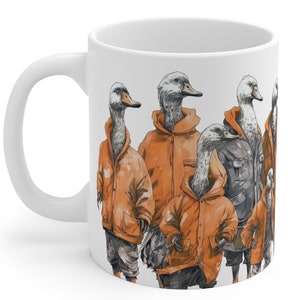 Whimsical Geese Hunter Mug 11oz - Camo Dressed Waterfowl Coffee Cup - Funny Hunter Gift - Outdoor Wildlife Mug - Humorous Goose Hunting Gear