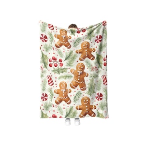 Happy Gingerbread Blanket, Gingerbread Holiday Fleece Blanket - Cozy Christmas Throw with Festive Pattern