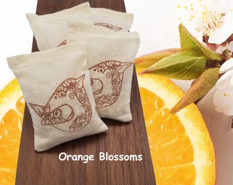 Orange Blossom Scented Sachets - Set of 4 Air Freshener, Wedding Party Favor, Housewarming, Thank You, Stocking Stuffer
