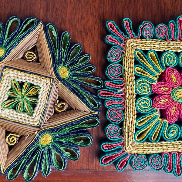 Vintage Woven Rafia Braided Trivet Boho