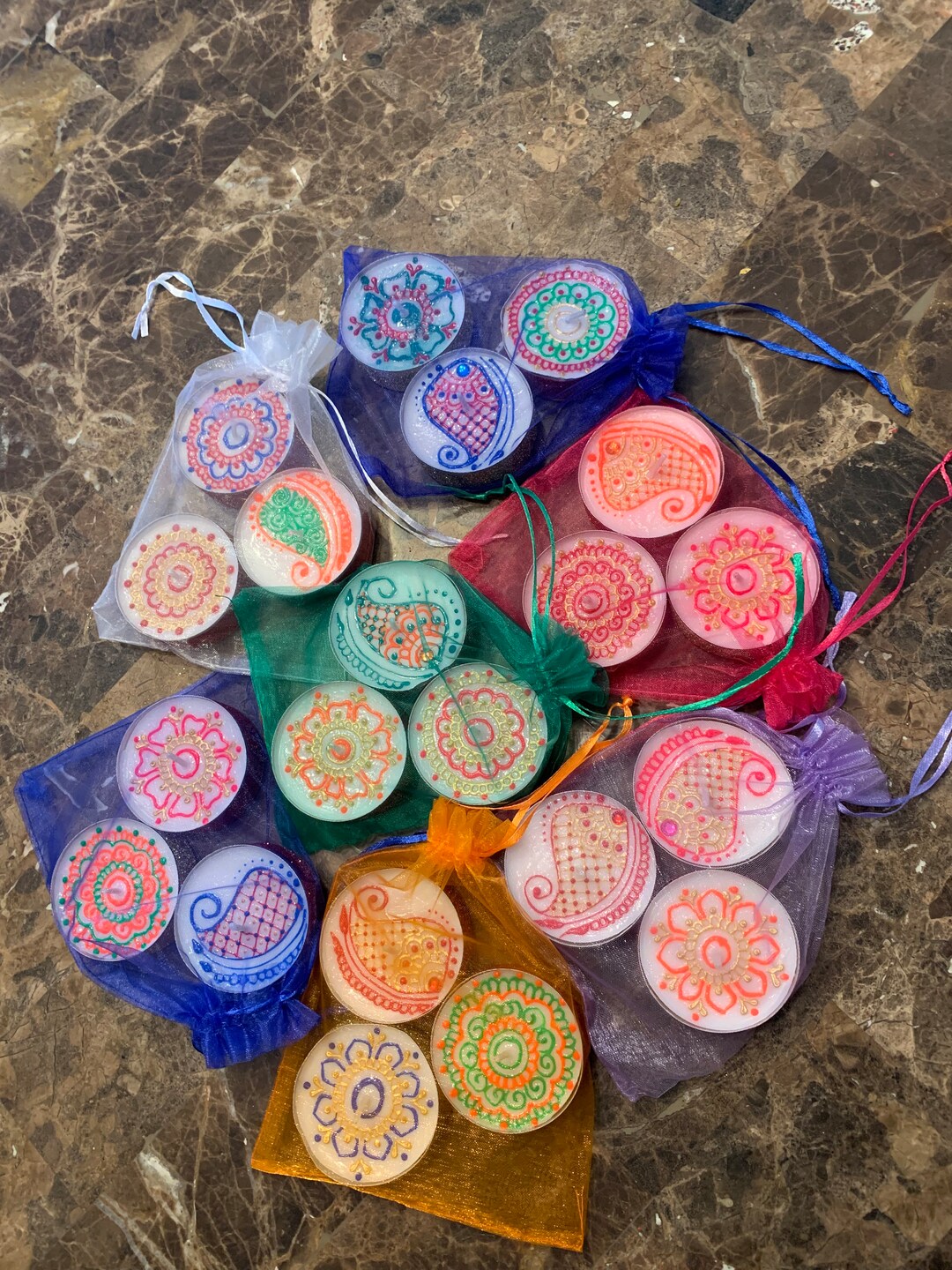 Set of 3 Handpainted Jumbo Tealight Candles/home Decor/party Favors