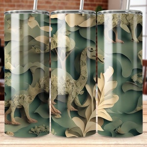 Paper Dinosaurs 20 oz Skinny Tumbler Sublimation Design, Straight & Tapered Wrap, Tumbler Wrap, Tumbler Png, Instant Download