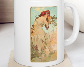 Summer - Alphonse Mucha Classic Art Nouveau Illustration Mug,  gift for artist, art lover, art teacher, art student, tea cup, coffee cup