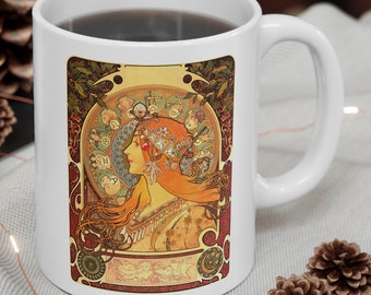 Alphonse Mucha Art Nouveau Zodiac mug, Gift for artist, art lover, art teacher, art student, astrology fan