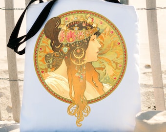 Art Nouveau Alphonse Mucha Byzantine Head Tote Bag