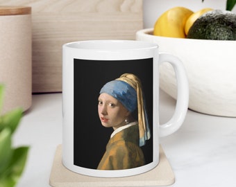 Girl with a Pearl Earring mug, with painting by Vermeer. Gift for artist, art lover, art teacher, art student, coffee, tea, cup