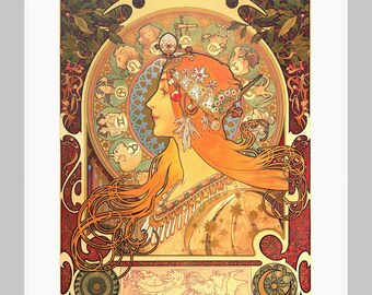 Alphonse Mucha Zodiac Poster, classic Art Nouveau poster design, gift for artist, art lover, art student, art teacher