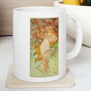 Spring Alphonse Mucha Classic Art Nouveau Illustration Mug, great gift for artist, art lover, art teacher, art student, tea cup, coffee cup