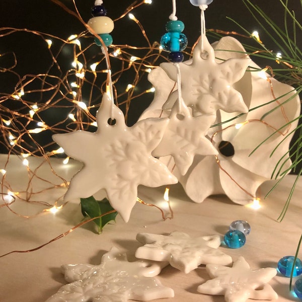 Christmas Tree Decorations Ceramic Snowflakes Porcelain Christmas Star Customisable Colour Options