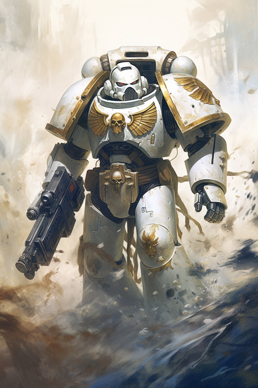Warhammer 40K Space Marine Ivory White Water Painting Canvas Etsy