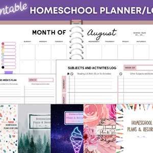HOMESCHOOL PLANNER/LOG for up to 8 students- Printable, Color Coded, Fun Covers!