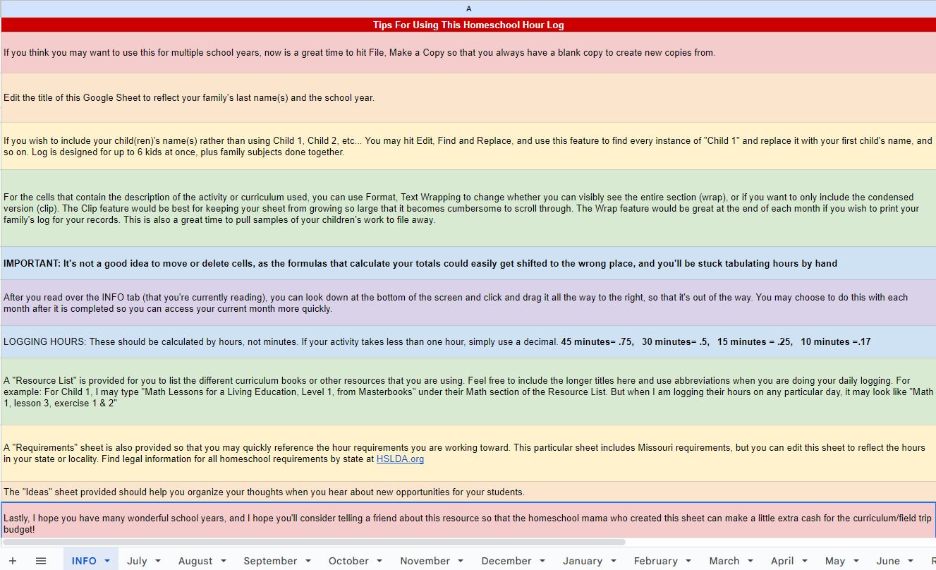 Digital Homeschool Instruction Log Record Hours and Lessons Etsy