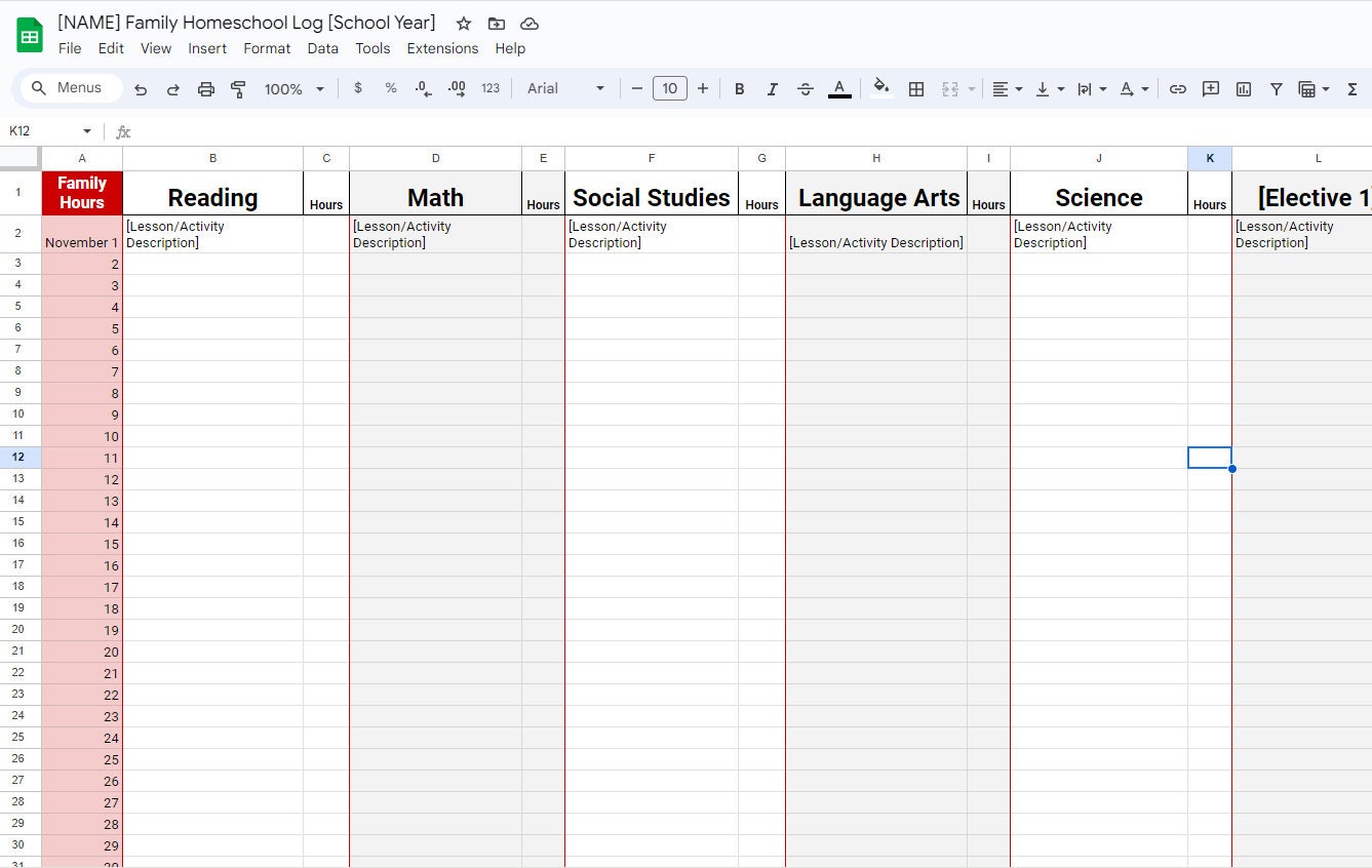Digital Homeschool Instruction Log Record Hours and Lessons Etsy