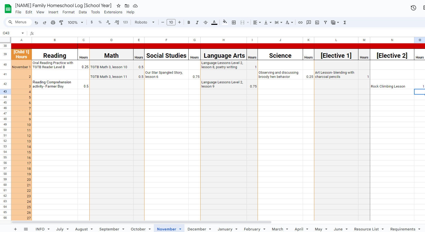 Digital Homeschool Instruction Log Record Hours and Lessons Etsy