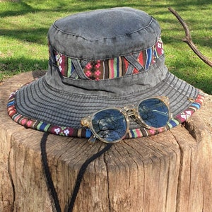 Sombrero Boonie vintage de algodón gris: Sombrero para el sol del Festival de Katmandú